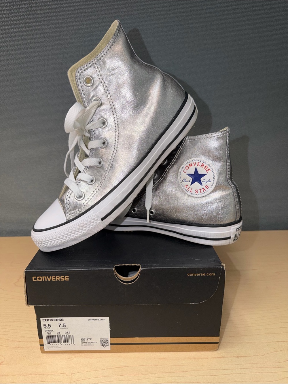 Converse Metallic Silver High Top Sneakers